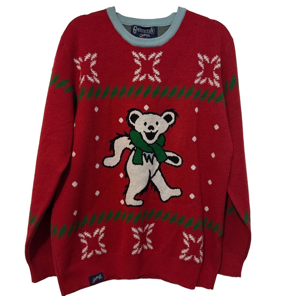 Grateful Dead. Sec. 119. Holiday Soft Sweater Red Green Light Blue Size Large